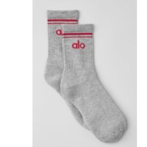 Alo Yoga Unisex Half-Crew Throwback Sock Athletic Heather Grey/Bold Red Small